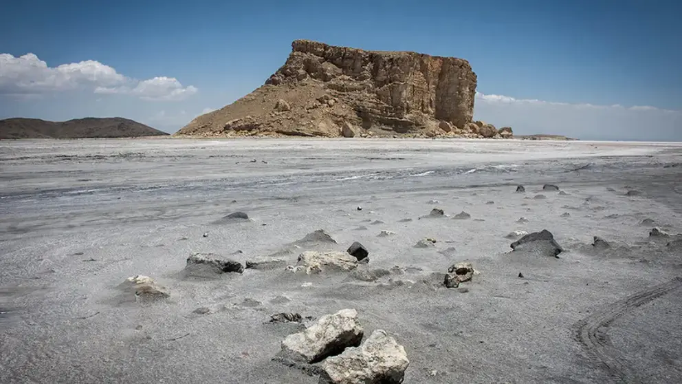 A photo of dried-up Lake Urmia