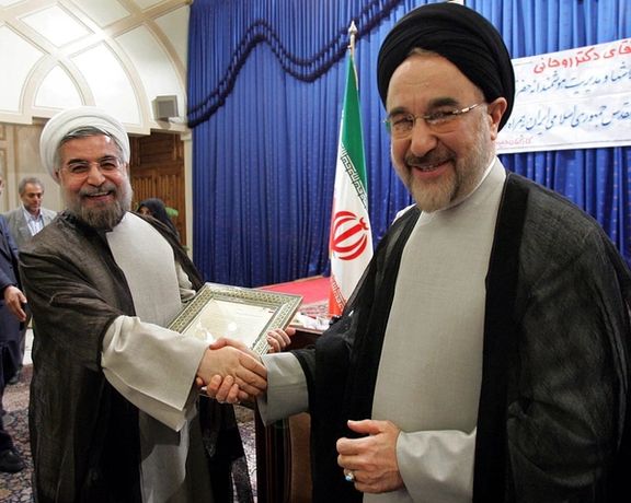 Former presidents Mohammad Khatami (right) and Hassan Rouhani