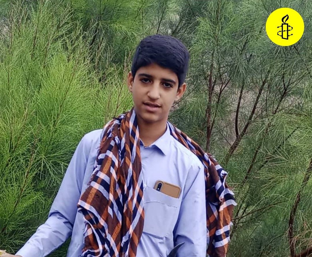 16-year-old Mahmoud Baluchi Razi, arbitrarily detained since December 7, Photo by Amnesty International Iran handle on X, December 19, 2025