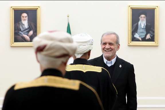 Iranian President Masoud Pezeshkian during a meeting with Omani Foreign Minister Minister Badr bin Hamad Al Busaidi in Tehran on January 10, 2026