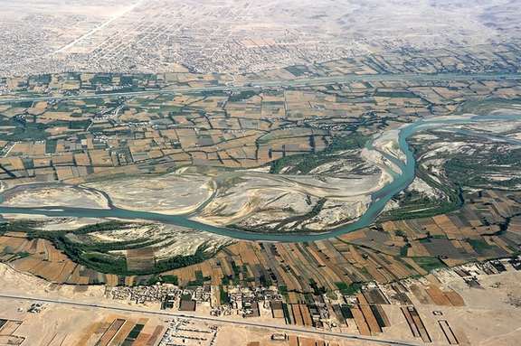 An aerial view of Hirmand River, known as Helmand in Afghanistan