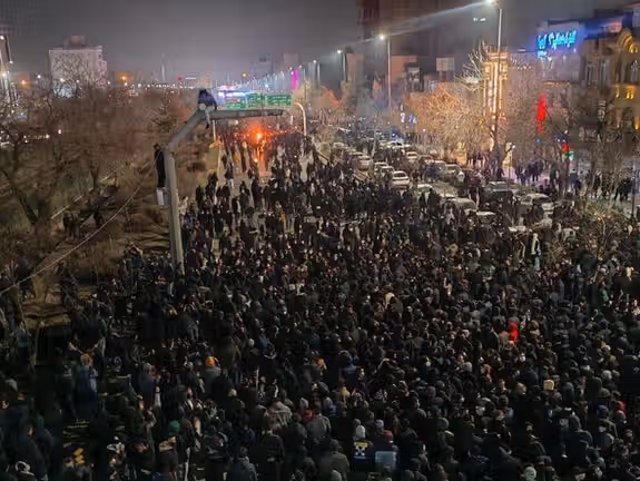 Large crowds gather during anti-government protests in Mashhad, Iran, January 2026.