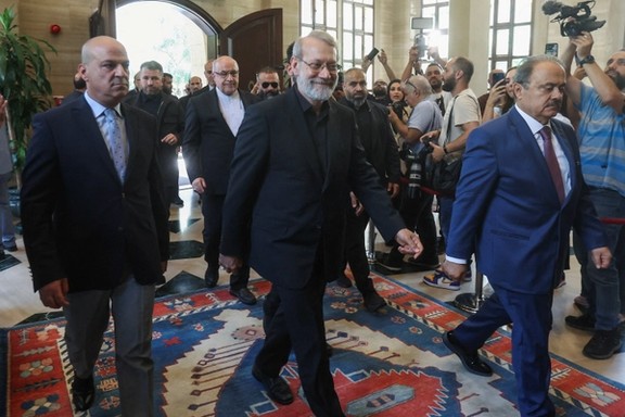 Iran's Supreme National Security Council Secretary Ali Larijani arrives to meet with Lebanese Parliament Speaker Nabih Berri, in Beirut, Lebanon August 13, 2025.