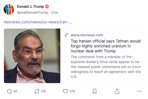 US President Donald Trump's repost of the NBC interview