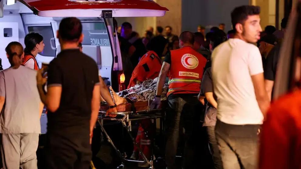 A person is carried on a stretcher outside American University of Beirut Medical Center (AUBMC) as people, including Hezbollah fighters and medics, were wounded and killed when the pagers they use to communicate exploded across Lebanon, according to a security source, in Beirut, Lebanon September 17, 2024.