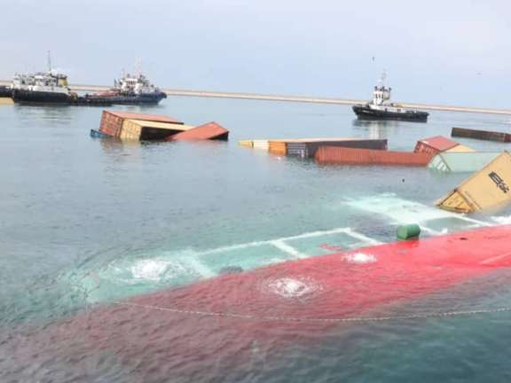 Cargo seen floating in the water after a Tanzanian vessel capsized. Jan. 25, 2023