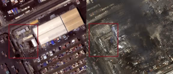 Destruction of buildings adjacent to Sina Marine and Port Services Development Company