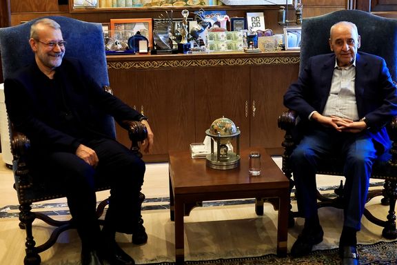 Lebanese Parliament Speaker Nabih Berri meets with Ali Larijani, former chairman of the parliament of Iran in Beirut, Lebanon November 15, 2024.