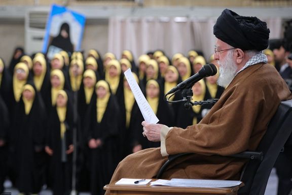 Iran's ruler Ali Khamenei during a meeting with a selected group of women in Tehran (December 2023)