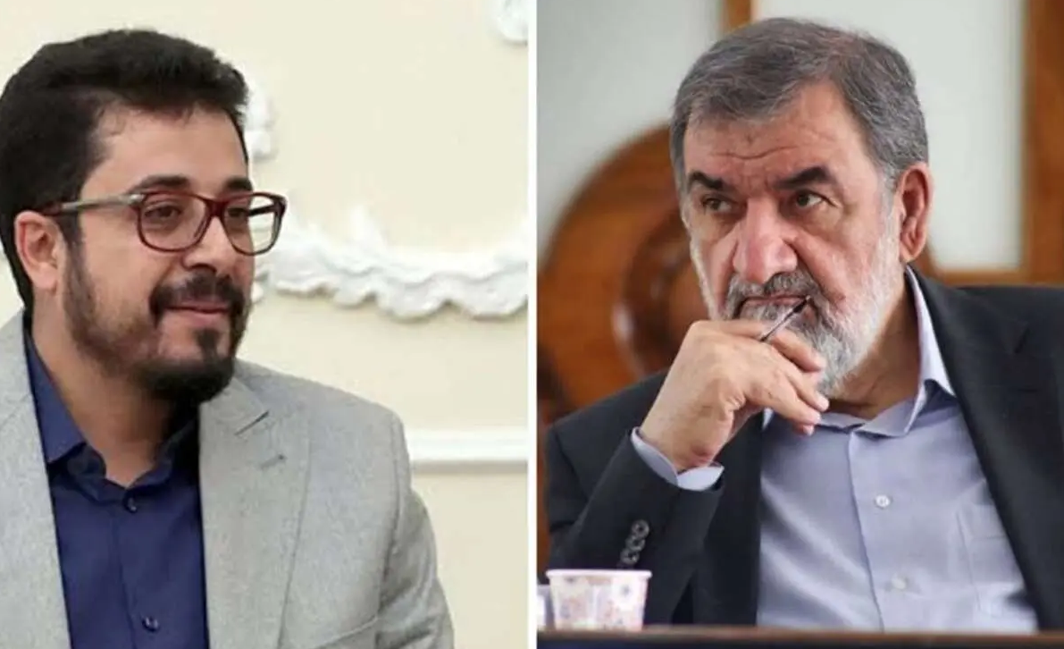 Houthi representative Ibrahim al-Dailami (left), Iran's national security chief Mohsen Rezaei (right).