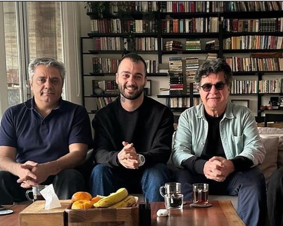 Filmmakers Mohammad Rasoulof (left), Jafar Panahi (right) and rapper Toomaj Salehi in Tehran on November 24, 2023