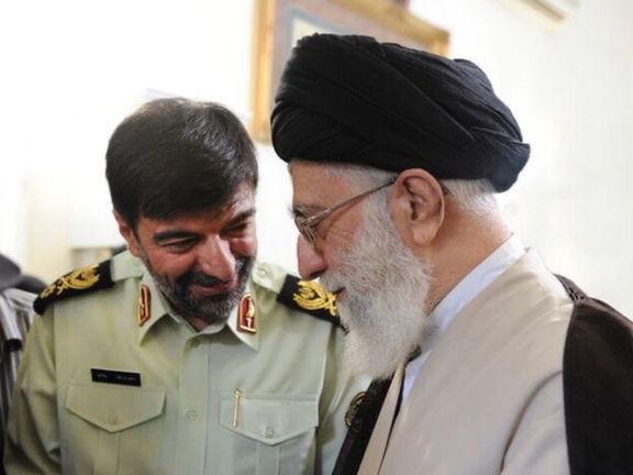 Iran’s police chief Ahmad-Reza Radan and Supreme Leader Ali Khamenei