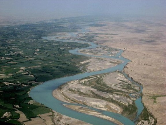 An aerial view of Hirmand River, known as Helmand in Afghanistan