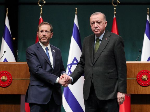 Turkish President Tayyip Erdogan and his Israeli counterpart Isaac Herzog during a joint news conference in Ankara, March 9, 2022.
