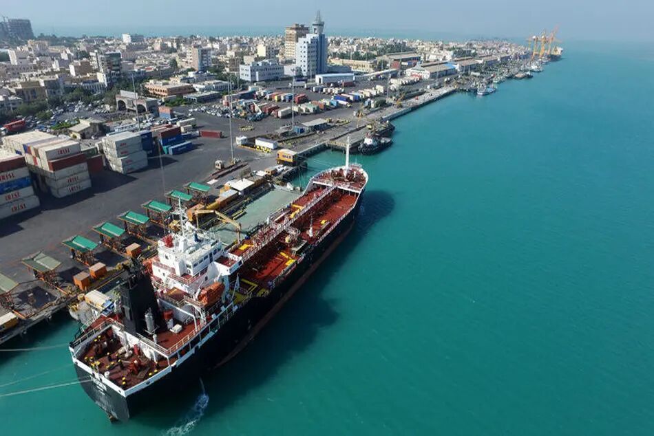 A cargo vessel is docked at the port of Bushehr in southern Iran.