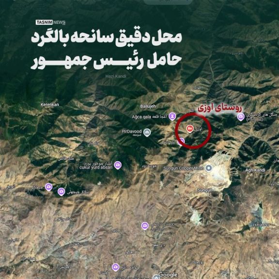Tasnim News claims the "exact location" of helicopter crash, pinpointing it on a map