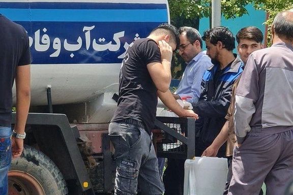 Tankers belonging to Tehran Water and Sewage Company distributing drinking water among people