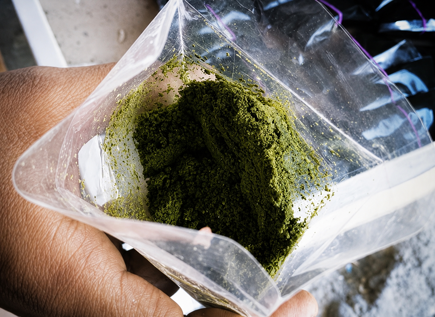 Nas, a smokeless tobacco product, is shown in a plastic bag. Iranian officials say its widespread availability has made it increasingly accessible to children and teenagers.