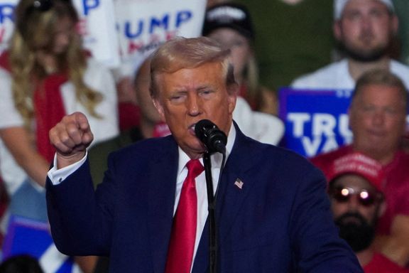 Republican presidential nominee and former U.S. President Donald Trump gestures as he speaks during a campaign rally in Wilkes-Barre, Pennsylvania, US August 17, 2024.