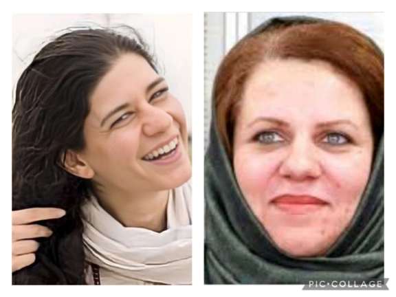 Journalists Saeedeh Shafiei (left) and Nasim Soltanbeigi