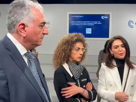 Prince Reza Pahlavi, Masih Alinejad and Nazanin Boniadi at the Munich Security Conference on Feb. 18, 2023