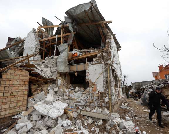 A house hit with a Russian missile near Kyiv on January 26, 2023