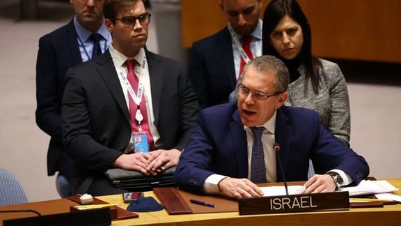 Gilad Erdan, Israeli Ambassador to the United Nations speaks during a UN Security Council meeting