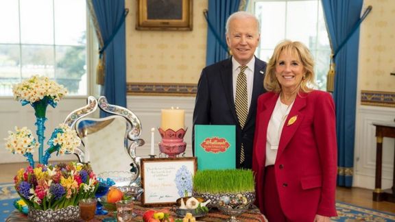 President Joe Biden and the First Lady with a table decorated for Noruz