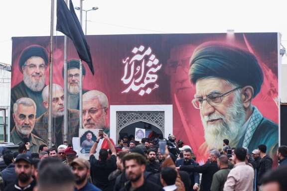مراسم تشییع جنازه یکی از فرماندهان کشتهشده حشد الشعبی، بغداد، چهارم فروردین
