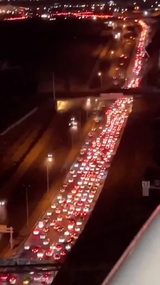 Heavy traffic on the Karaj-Chalus road as vehicles move westwards in a direction leading out of Tehran, Iran, as Israel and Iran continue to attack each other, in this screen grab obtained from social media video released June 16, 2025.