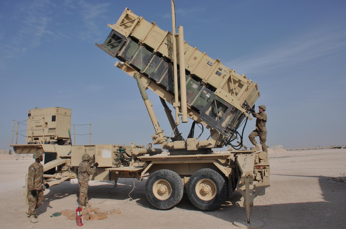 US forces prepare a Patriot missile to fire during an operational readiness exercise at Al Udeid Air Base, Qatar Mar. 4. 2016