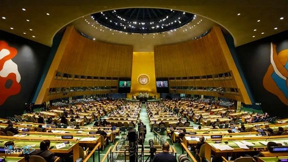 The United Nations General Assembly hall.