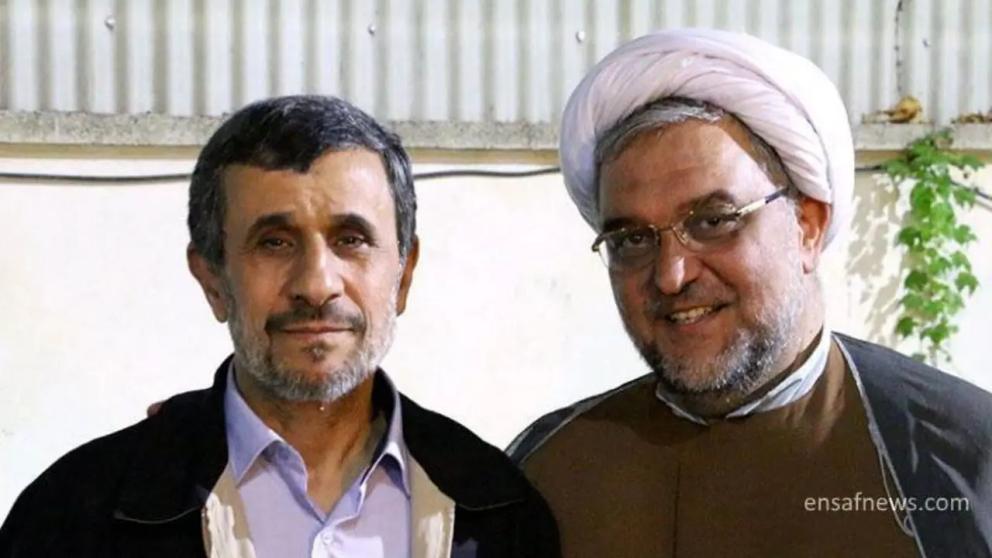 Former Iranian President Mahmoud Ahmadinejad (left) and his prayer leader Abbas Amirifar 