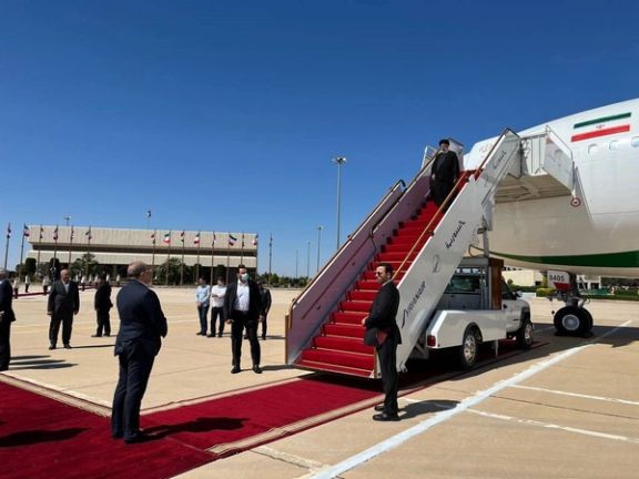 Iranian President Ebrahim Raisi at Damascus airport on May 3, 2023