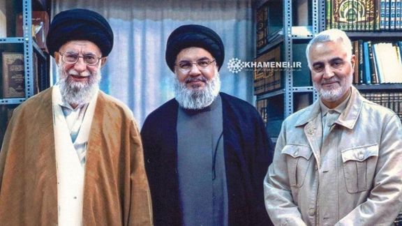Photo showing Nasrallah, the elusive Hezbollah chief during a previous trip to Iran with Ali Khamenei and Qasem Soleimani. Undated