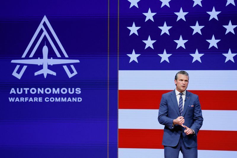 US Defense Secretary Pete Hegseth delivers his 2026 "State of the Force" address to US junior officers and enlisted leaders at Marine Corps Base Quantico in Quantico, Virginia, US, September 30, 2026. REUTERS