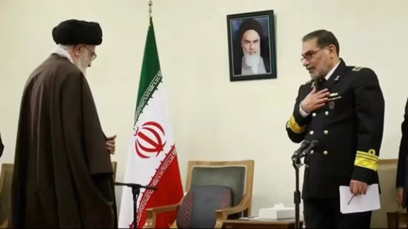 Iran’s Supreme Leader Ali Khamenei and Ali Shamkhani, the former secretary of Iran’s Supreme National Security Council (SNSC) for almost a decade, during a meeting in Tehran. (Undated)