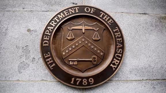 United States Department of the Treasury Seal in Treasury building in Washington, DC