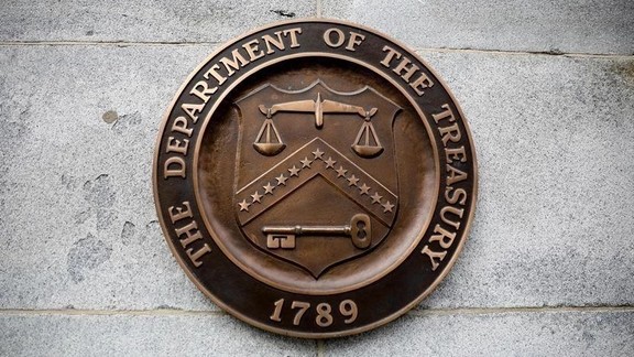 United States Department of the Treasury Seal in Treasury building in Washington, DC