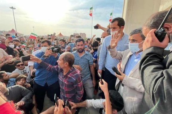 Ahmadinejad in Qazvin in May 2021 during his pre-election appearances