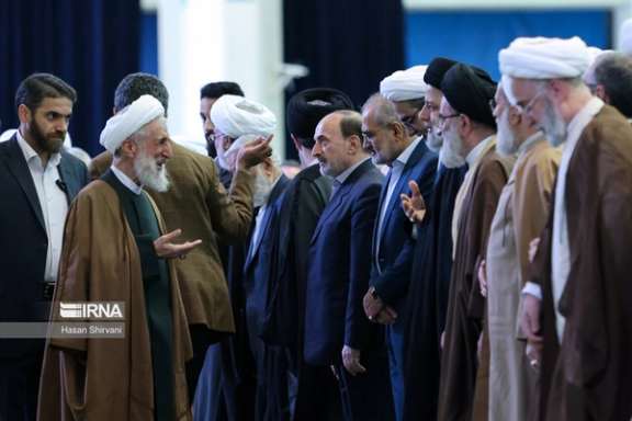 Kazem Sedighi (left) during Tehran’s Friday prayer on the last Friday of the Iranian year on March 15, 2024