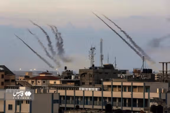 Hamas rockets being fired towards Israel on October 7, 2023