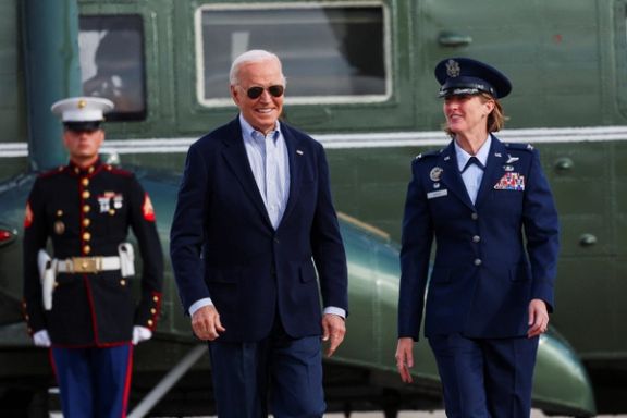 US President Joe Biden in front of the Marine One helicopter