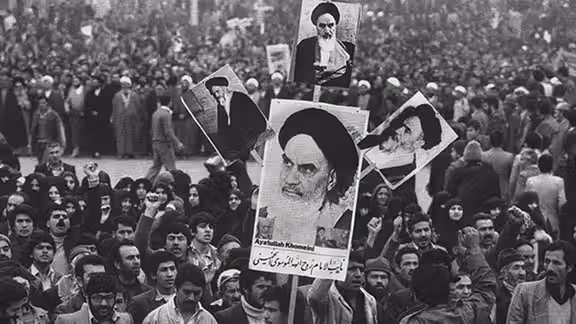 People welcome Ayatollah Khomeini in Tehran in February 1979