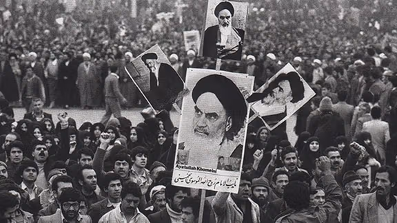 People welcome Ayatollah Khomeini in Tehran in February 1979
