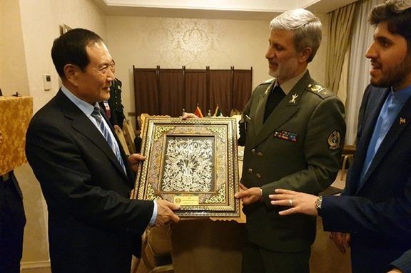 Chinese Defense Minister General Wei Fenghe in a meeting with former Defense Minister Brigadier General Amir Hatami in Moscow in April 2019