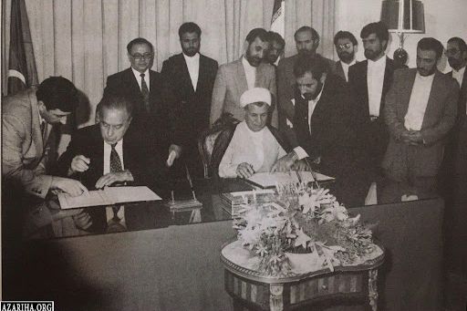 Haydar Aliyev and Hashemi-Rafsanjani signing agreements in early 1990s.