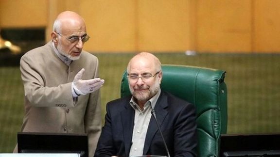 Iran’s parliament speaker Mohammad-Bagher Ghalibaf (right) and lawmaker Mostafa Mir-Salim