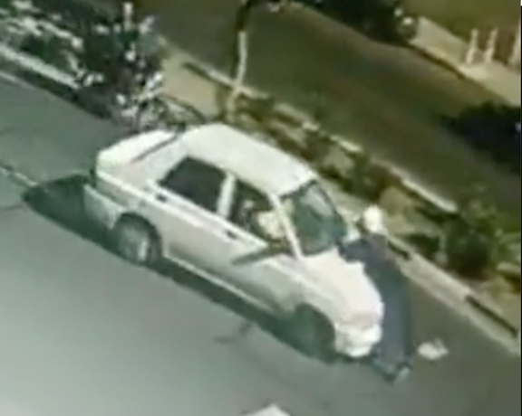 A driver ramming a cleric in Tehran on April 26, 2023