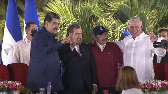 Iran's Vice President Mohsen Rezaee (2nd from L) in Nicaragua with leftist Larin American leaders, January 10, 2022